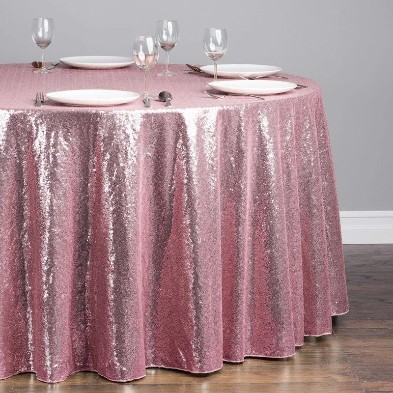 Bluejw Rose Pink Shiny Sequin Tablecloth izable Size Hand Woven Technique for Wedding Birthday & Party Dinners - Image 1